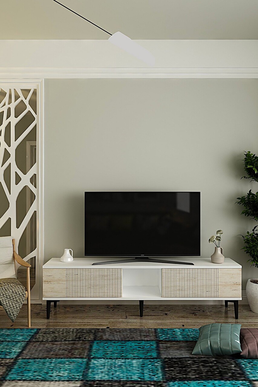 Comoda TV, Hanah Home, Corsa 150, 150x40.5x32 cm, Alb / Travertin - imagine 7